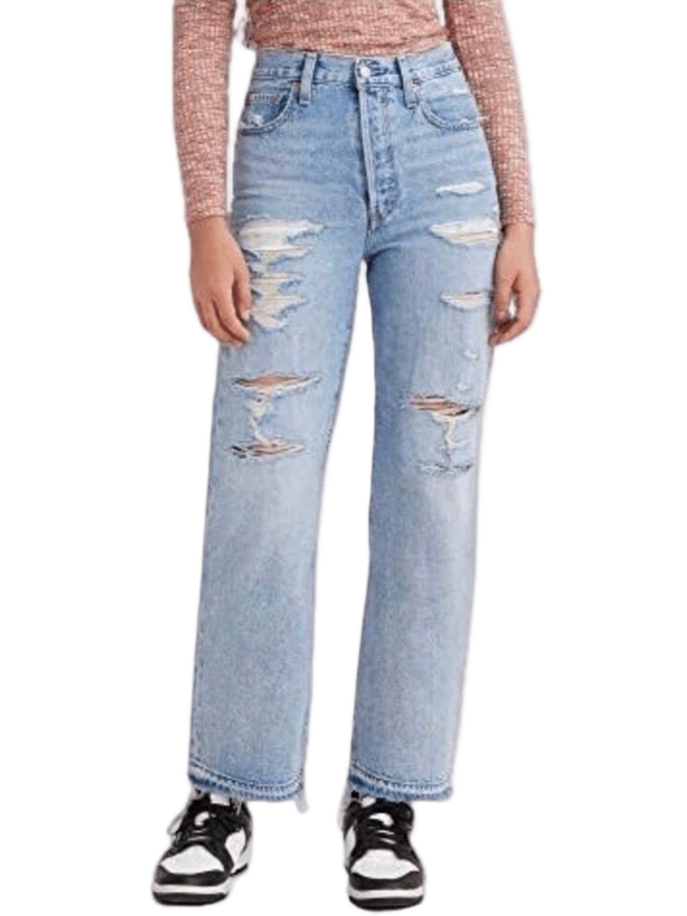 Levis Ribcage straight ankle Womens jeans 26in shredded Release hem Medium wash